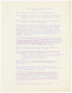 Developing Parent-Teacher Teams, Spring 1968
