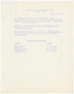 Developing Parent-Teacher Teams Spring, 1968