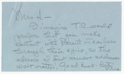 Note from Betty Price to Mrs H.