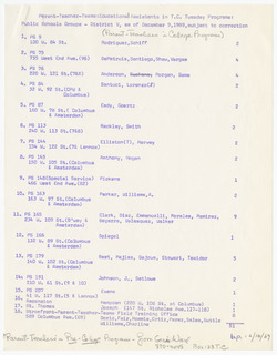 Parent-Teachers-Teams: Educationa[l] Assistants in T.C. Tuesday Programs: Public Schools Groups - District 5, as of December 9, 1969, subject to correction; Parent-Teachers in College Program