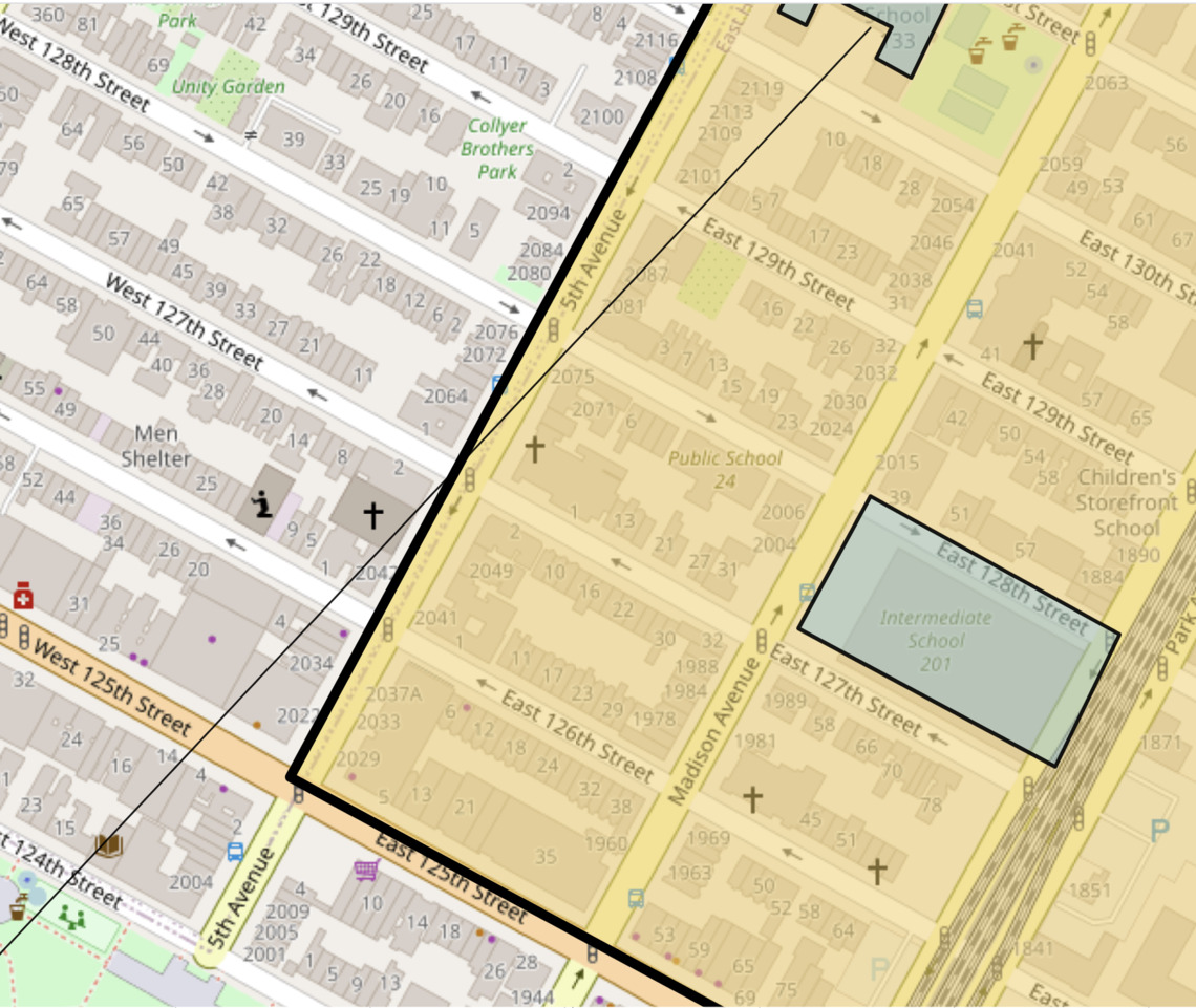 Map identifying the site of Intermediate School 201