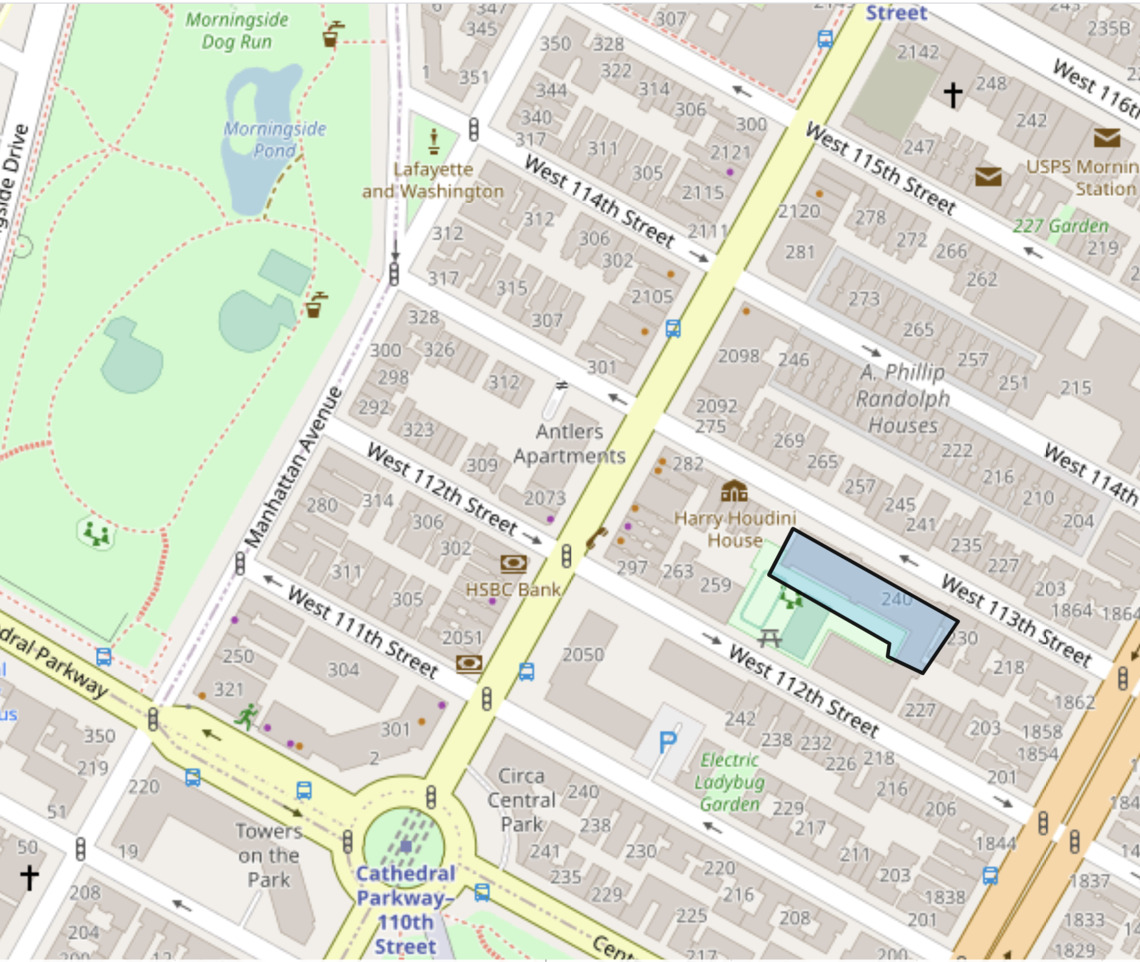 Map identifying the site of the former PS 241, Family Academy