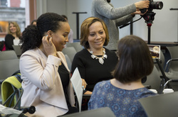 Photograph of Kristalynn Williams and fellow alumna at Modern School multigenerational reunion